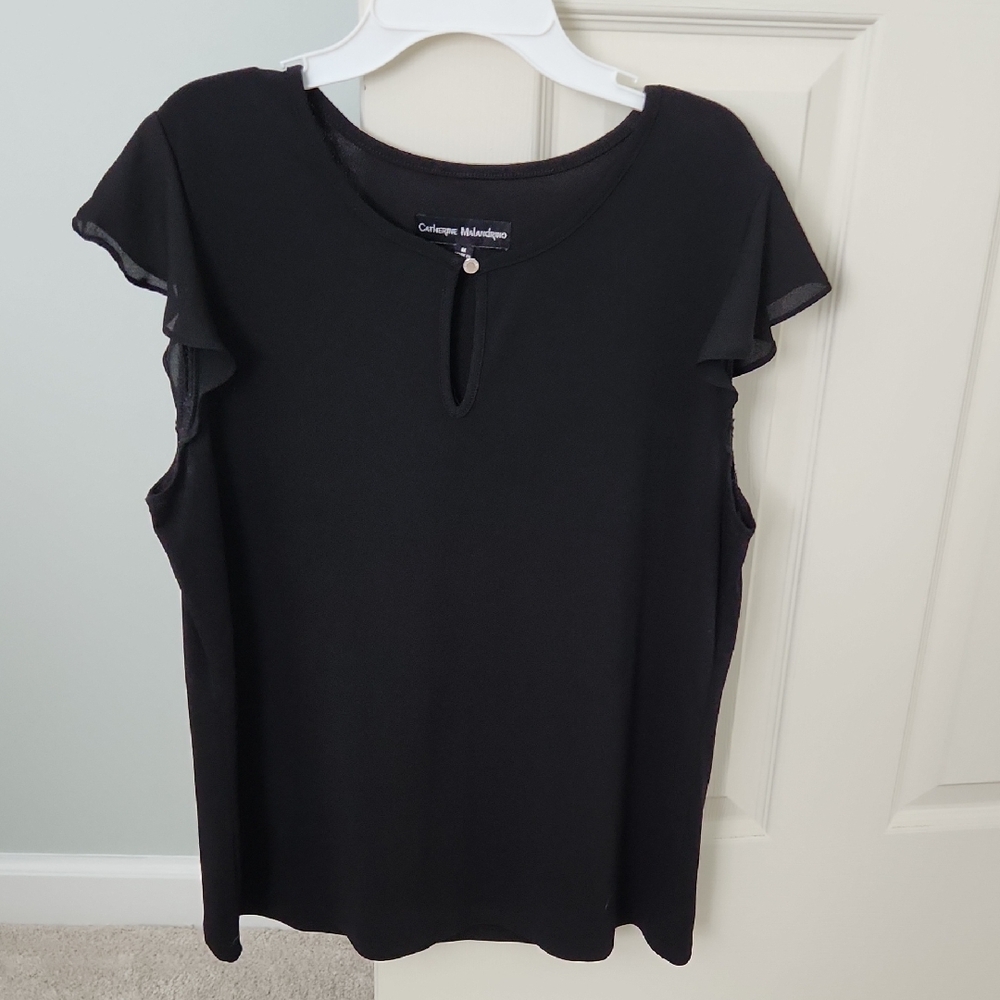 Catherine Malandrino Black Ruffled Flutter Sleeve Blouse